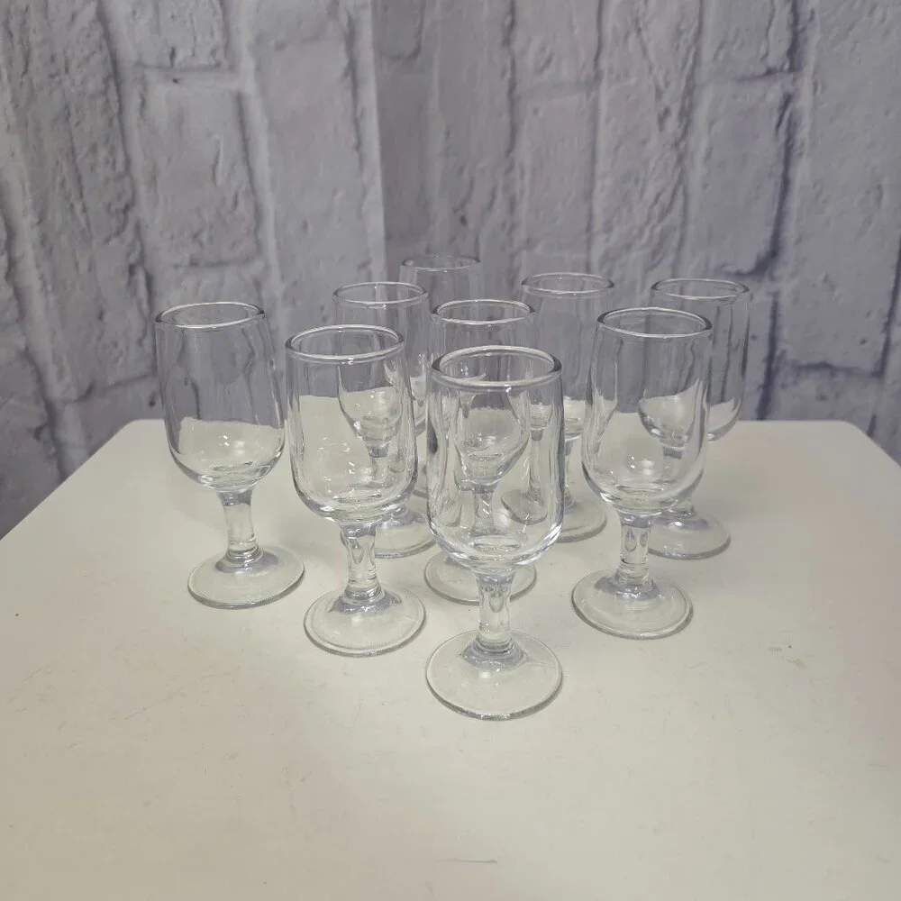 Vintage Clear Rummers Cordial Glasses Set of 9